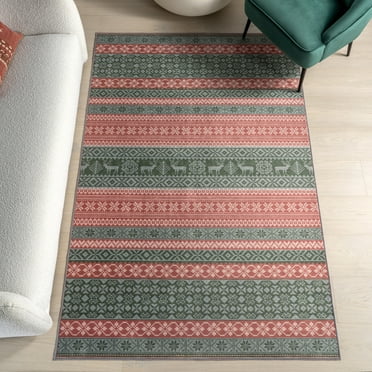Nuloom Ellasandra SplashGuard Graphic Machine Washable Area Rug, 5' x 8', Ellasandra Red
