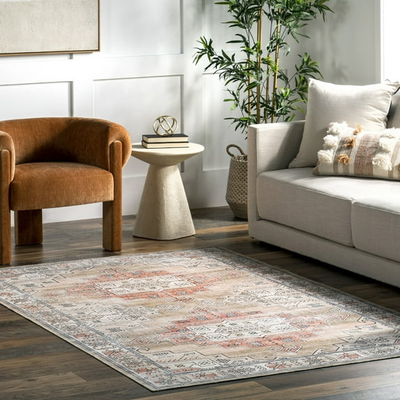 nuLOOM Emerson SpinClean Persian Machine Washable Area rug, 5' x 8', Emerson Tan