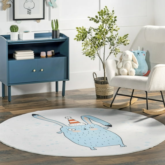 nuLOOM Eowyn SpinClean Modern Rabbit Machine Washable Kids Area Rug, 4', Round, Eowyn Multicolor