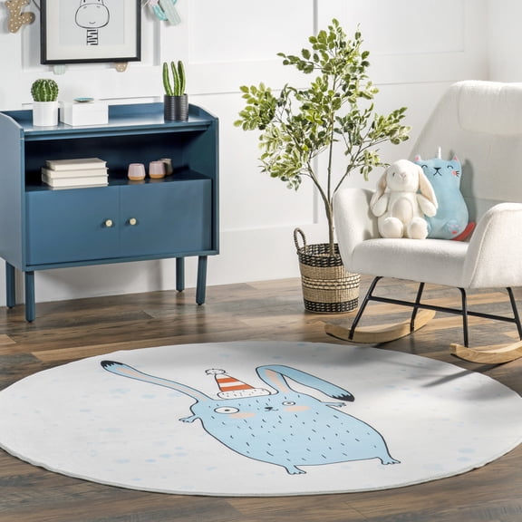 nuLOOM Eowyn SpinClean Modern Rabbit Machine Washable Kids Area Rug, 4', Round, Eowyn Multicolor
