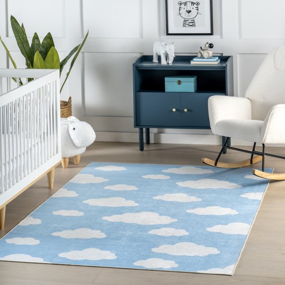 nuLOOM Euphrasia Splashguard Traditional Machine Washable Area Rug, 4' x 6', Euphrasia Light Blue