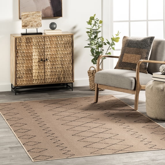 nuLOOM Geometric SpinClean Easy-Jute Machine Washable Area Rug, 5' x 8', Geometric Natural