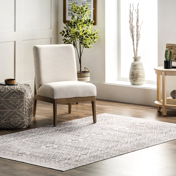 nuLOOM Hettie SpinClean Transitional Tribal Machine Washable Area Rug, 8' x 10', Hettie Light Grey