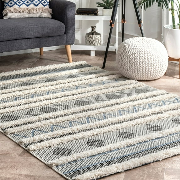 Nuloom High Low Casual Geometric Aztec Mandilana Striped Shag Area Rug