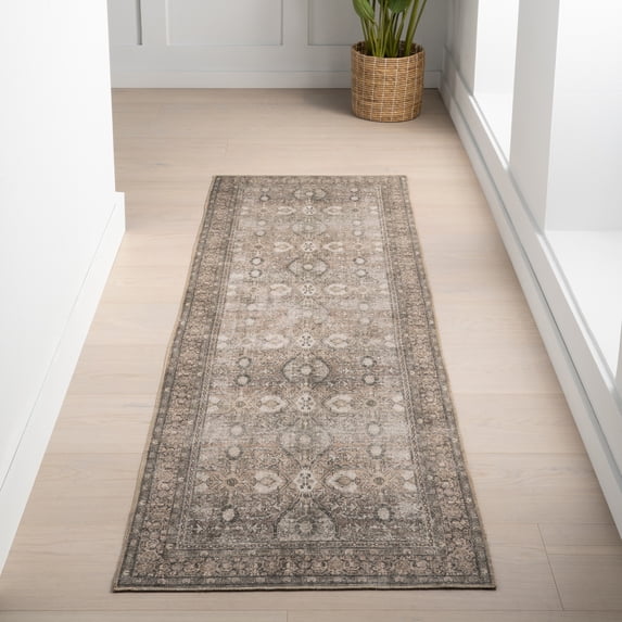 Nuloom Hillstone Collection Traditional Vintage Medallion Area Rug, 2' 8" x 8', Runner, Aether Brown