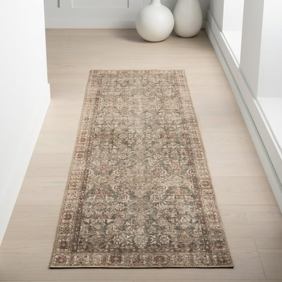 Nuloom Hillstone Collection Traditional Vintage Medallion Area Rug, 2' 8" x 8', Runner, Calianna Brown
