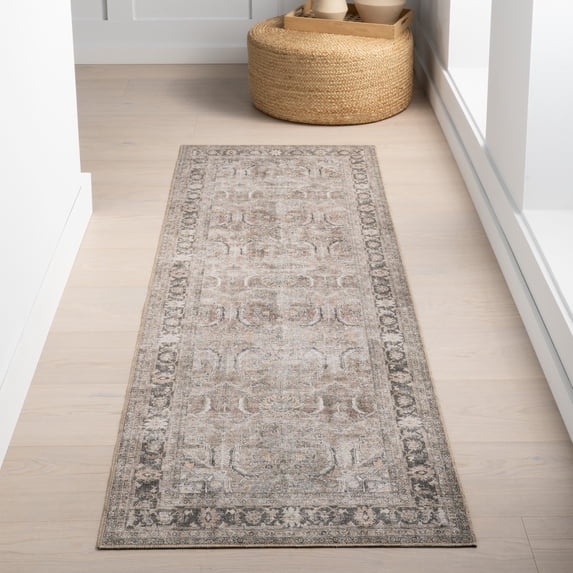 Nuloom Hillstone Collection Traditional Vintage Medallion Area Rug, 2' 8" x 8', Runner, Deidra Brown