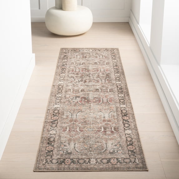 Nuloom Hillstone Collection Traditional Vintage Medallion Area Rug, 2' 8" x 8', Runner, Deidra Light Brown