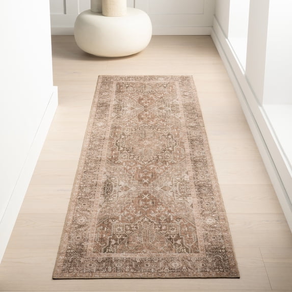Nuloom Hillstone Collection Traditional Vintage Medallion Area Rug, 2' 8" x 8', Runner, Mariposa Light Brown