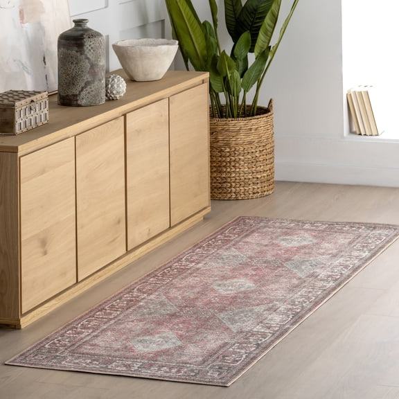 Nuloom Hillstone Collection Traditional Vintage Medallion Area Rug, 2' 8" x 8', Runner, Maybelle Burgundy