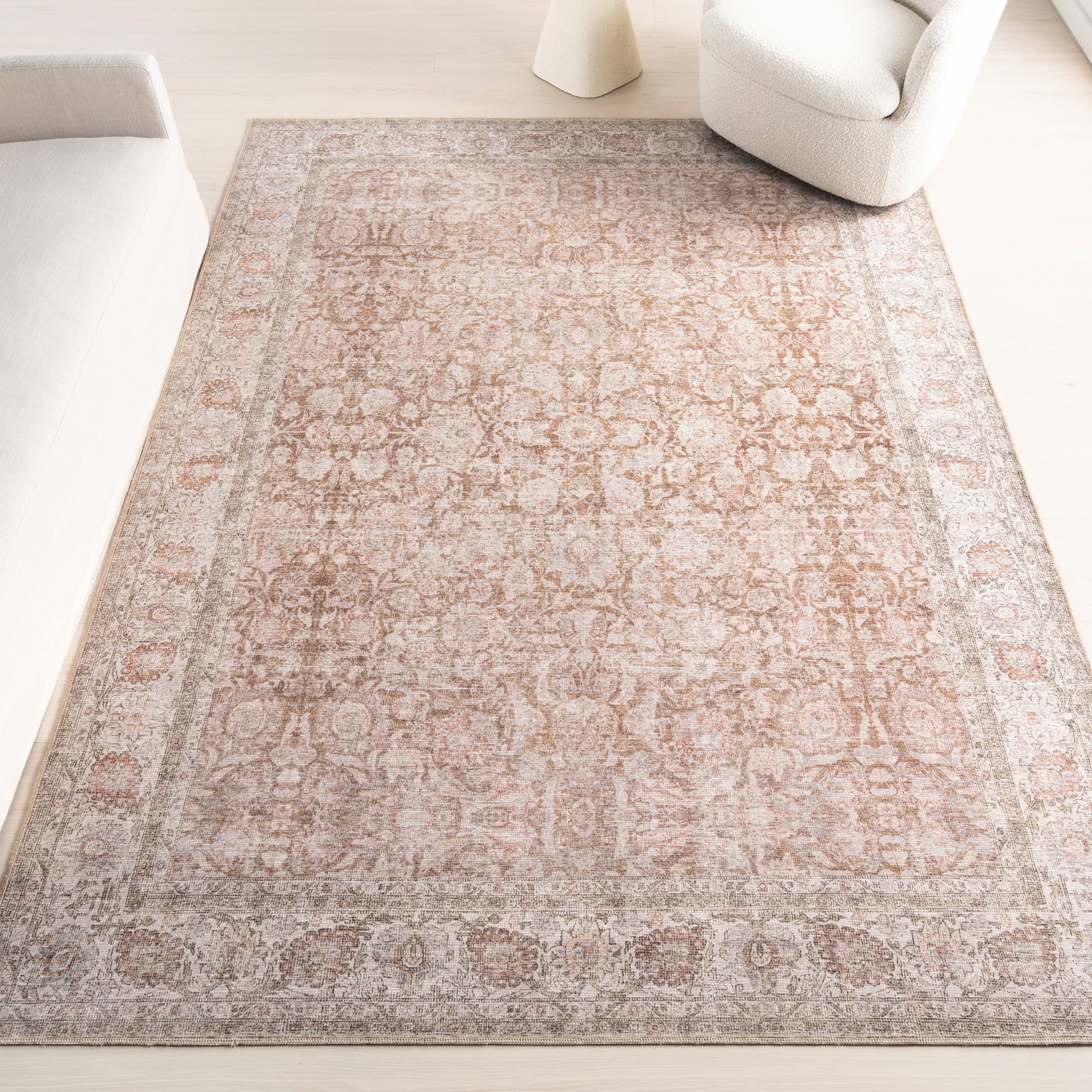 Glenette Rust Rectangular Synthetic Vintage Medallion Area Rug, 5' x 8'
