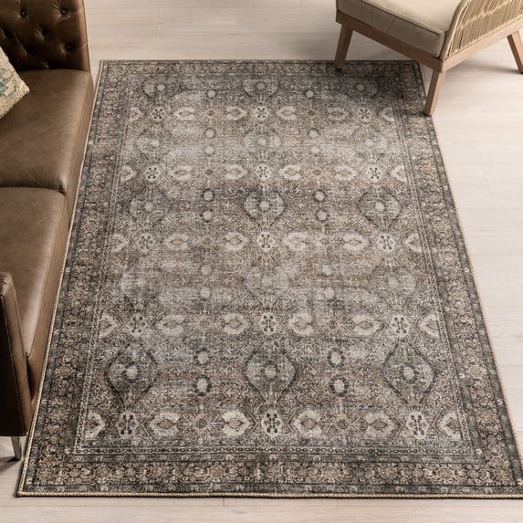 Nuloom Hillstone Collection Traditional Vintage Medallion Area Rug, 6' 7" x 9', Aether Brown