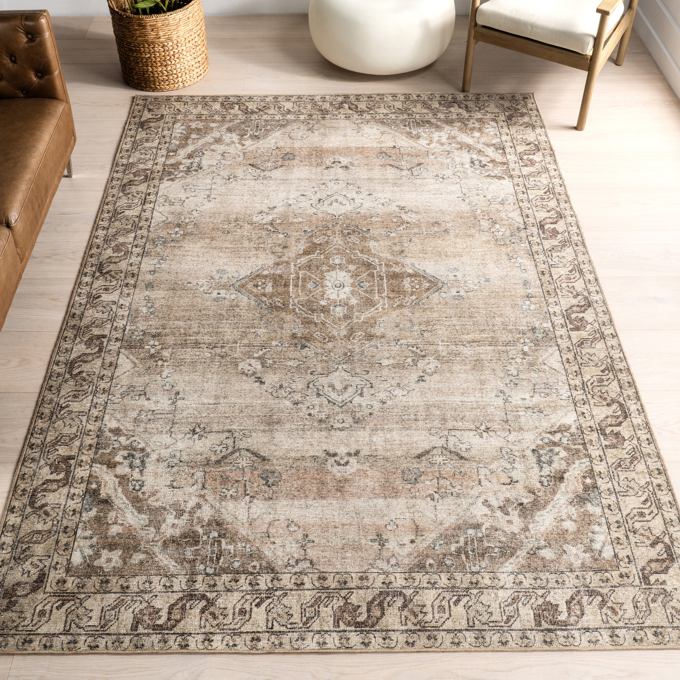 Hillstone Beige and Brown Rectangular Synthetic Area Rug