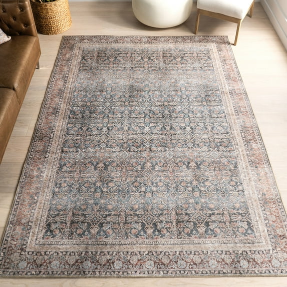 Nuloom Hillstone Collection Traditional Vintage Medallion Area Rug, 6' 7" x 9', Elfrieda Blue