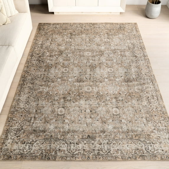 Nuloom Hillstone Collection Traditional Vintage Medallion Area Rug, 6' 7" x 9', Elinda Dark Beige