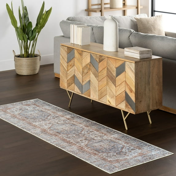 nuLOOM Iana Medallion SplashGuard Machine Washable Area Rug, 2' 6" x 8', Runner, Iana Light Grey