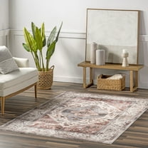 Nuloom Jenise SpinClean Traditional Medallion Machine Washable Area Rug, 5' x 8', Beige