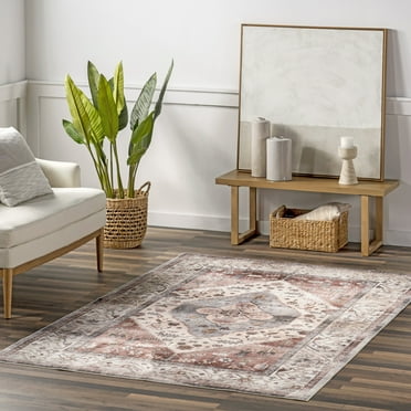 Nuloom Jenise SpinClean Traditional Medallion Machine Washable Area Rug, 5' x 8', Beige