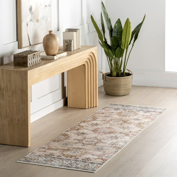 nuLOOM Juni SplashGuard Medallion Machine Washable Area Rug, 2' 6" x 8', Runner, Juni Beige