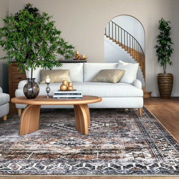 nuLOOM Layana SplashGuard Geometric Machine Washable Area Rug, 5' x 8', Layana Rust