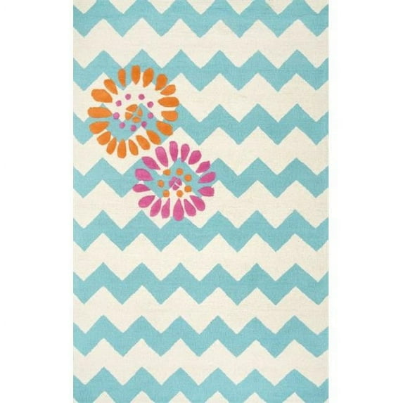 Nuloom MTVS134A-305 Hand Tufted Floral Chevron Rug, Turquoise - 3 ft. x 5 ft.