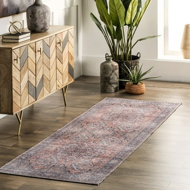 Nuloom Maple SpinClean Machine Washable Floral Medallion Area Rug, 2' 8" x 8', Runner, Maple Rust
