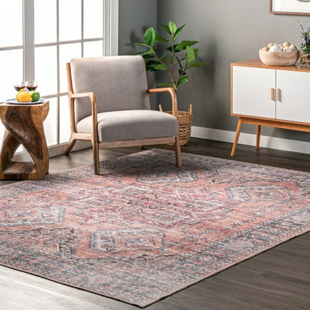 Nuloom Maple SpinClean Machine Washable Floral Medallion Area Rug, 4' x 6', Maple Rust
