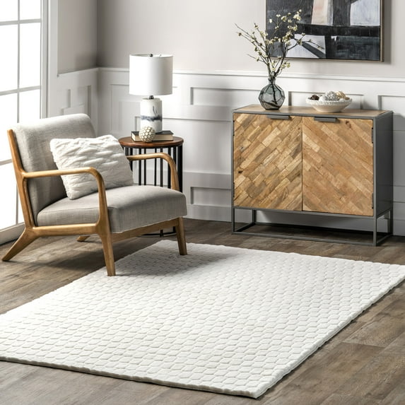 nuLOOM Nia SuperiorWash Tile Faux Rabbit Machine Washable Area Rug, 6' x 9', Nia White