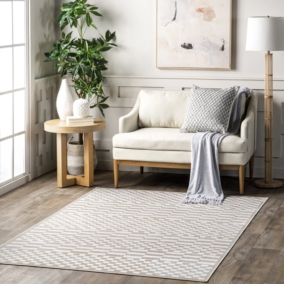 Nuloom Nikita SpinClean Faded Geometric Machine Washable Area Rug, 12' x 15', Nikita Beige