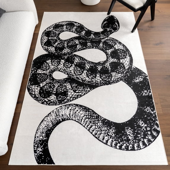 nuLOOM Nila SplashGuard Modern Snake Print Machine Washable Area Rug, 4' x 6', Nila Black