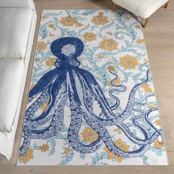 nuLOOM Noori Coastal SplashGuard Machine Washable Area Rug, 4' x 6', Noori Blue