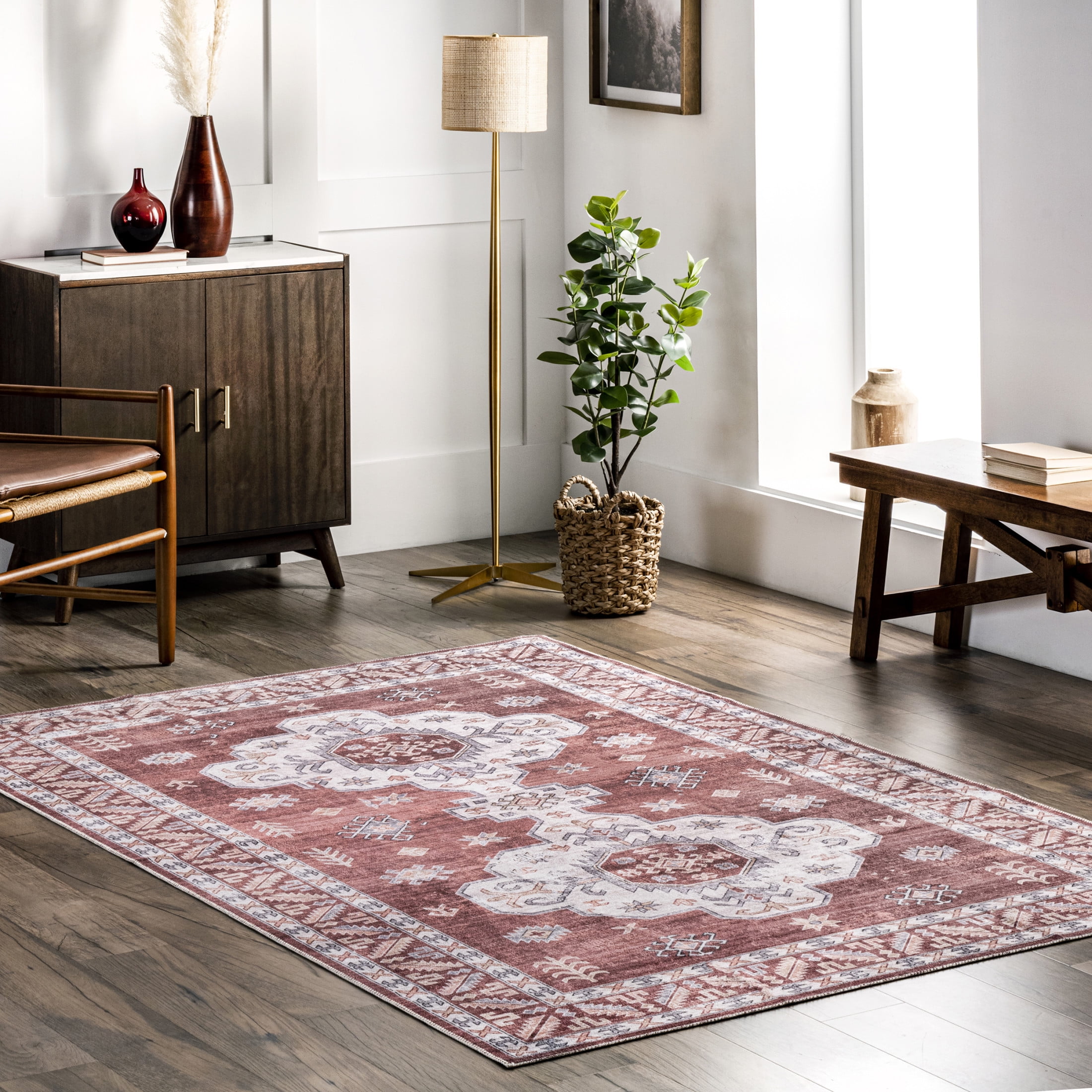 Norma Bricks nuLOOM Norma SpinClean Machine Washable Traditional Medallion Area Rug ...