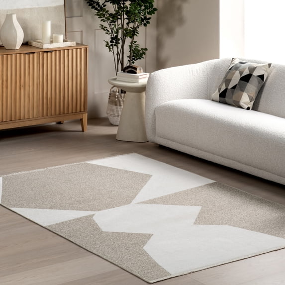 nuLOOM Nura SuperiorWash Abstract Reversible Machine Washable Fringe Area Rug, 4' x 6', Nura Beige