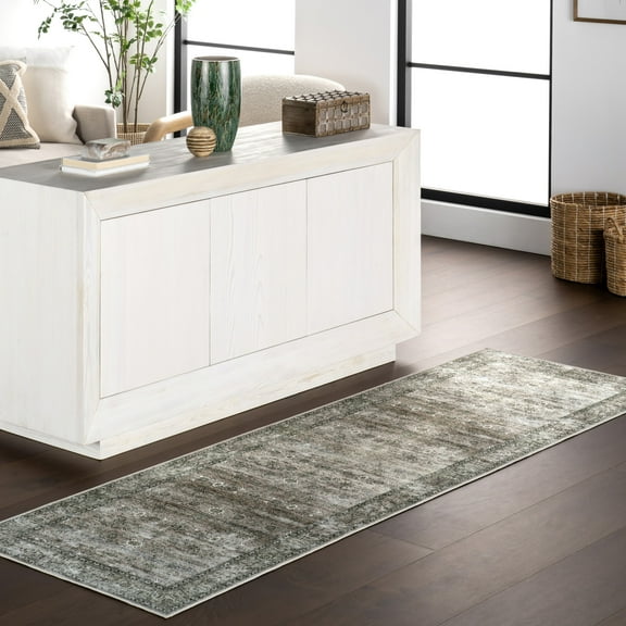 nuLOOM Rania SplashGuard Medallion Machine Washable Area Rug, 2' 6" x 8', Runner, Rania Sage Green