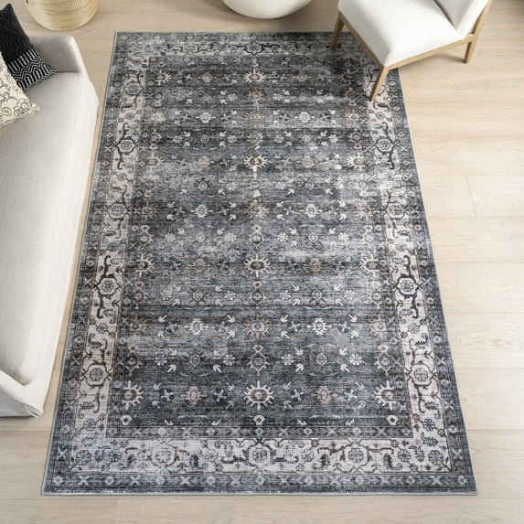 nuLOOM Rania SplashGuard Medallion Machine Washable Area Rug, 5' x 8', Rania Grey