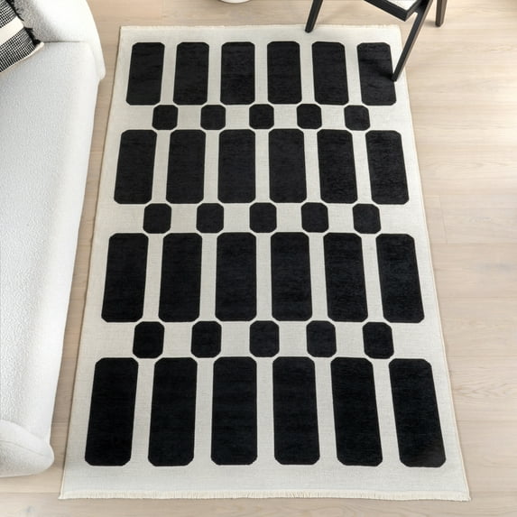 nuLOOM Rashana SuperioWash Geometric Reversible Machine Washable Area Rug, 4' x 6', Rashana Black/Cream