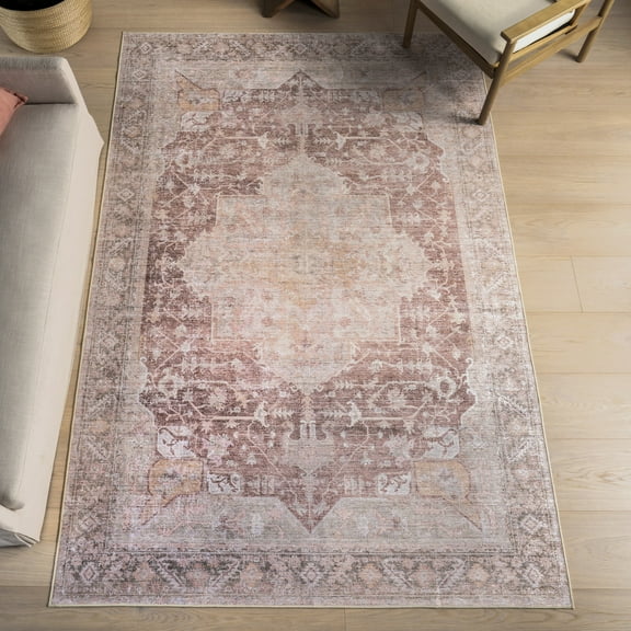 nuLOOM Rora SplashGuard Medallion Machine Washable Area Rug, 2' x 3', Rora Pale Pink