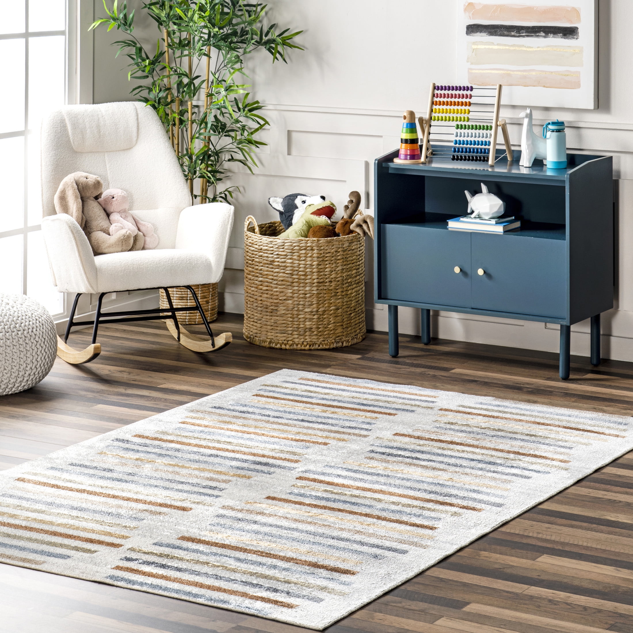 nuLOOM Ros SpinClean Striped Columns Machine Washable Area Rug, 5' 3