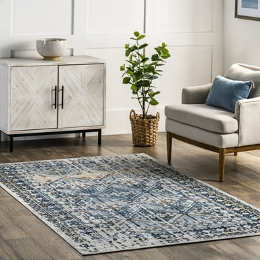 Nuloom Sidney SpinClean Machine Washable Vintage Diamond Area Rug, 5' x 7' 6", Sidney Blue