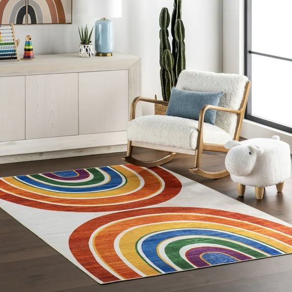 nuLOOM SplashGuard Machine Washable Area Rug, 7' x 9', White Multicolor