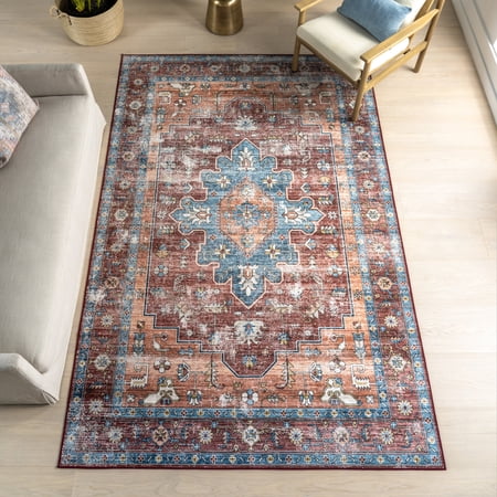 nuLOOM Stefania SplashGuard Bold Medallion Machine Washable Area Rug, 2' x 3', Stefania Rust