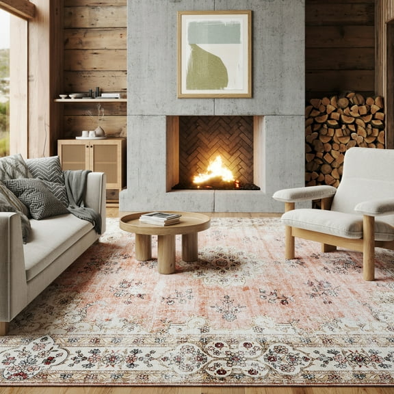 nuLOOM Teja SplashGuard Persian Medallion Machine Washable Area Rug, 2' 6" x 6', Runner, Teja Peach