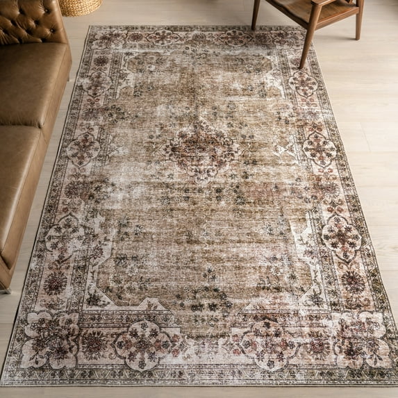 nuLOOM Tulsi Traditional SplashGuard Machine Washable Area Rug, 4' x 6', Tulsi Beige