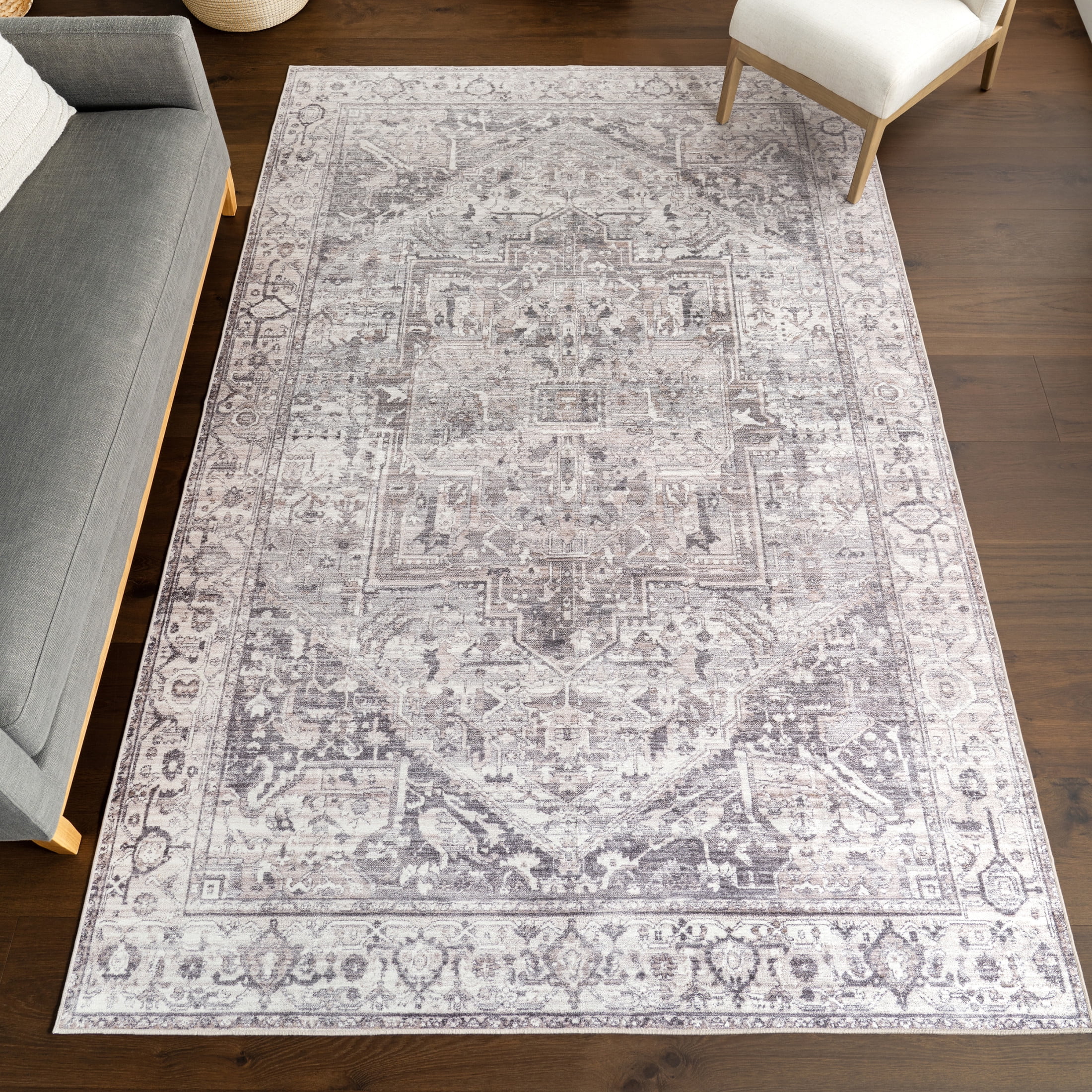 Vita Gray Synthetic Flat Woven Washable Area Rug, 2' x 3'