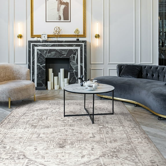 nuLOOM Vita SplashGuard Vintage Medallion Machine Washable Area Rug, 4' x 6', Vita Grey