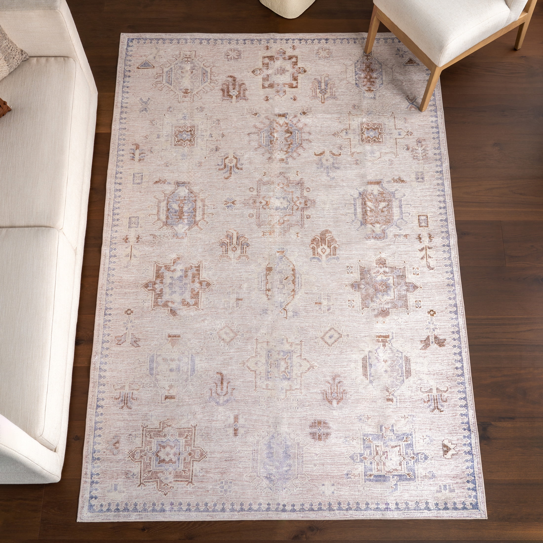 Vivica Beige 4' x 6' Synthetic Washable Non-slip Area Rug