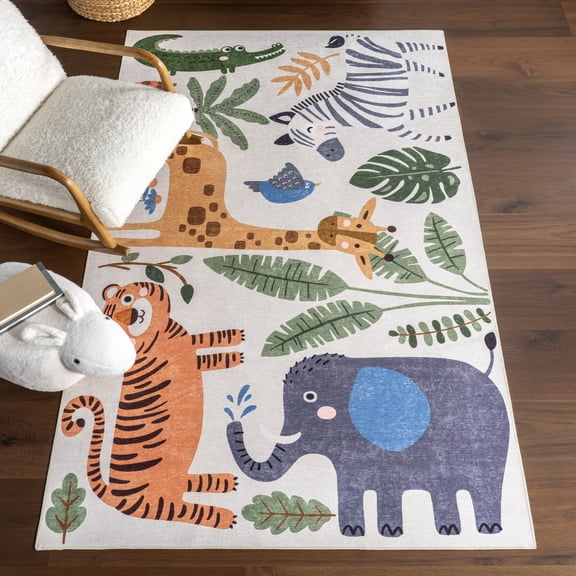 nuLOOM Zia SplashGuard Graphic Machine Washable Area Rug, 5' x 8', Zia White Multicolor