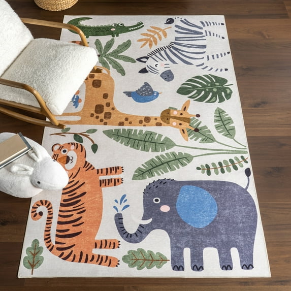 nuLOOM Zia SplashGuard Graphic Machine Washable Area Rug, 7' x 9', Zia White Multicolor