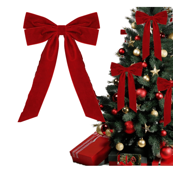 NumWeiTong 24pcs Red Velvet Bows for Christmas Tree Decorations Wreath Burgundy Velvet Ribbon Garland Velvet Bows with Gold Twist Ties-Double-Layer Wings