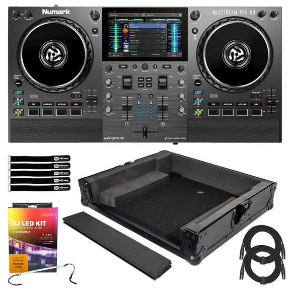 Numark MIXSTREAM PRO GO Standalone Streaming DJ Controller with Black Carrying Case & LED Strip Light Kit Package